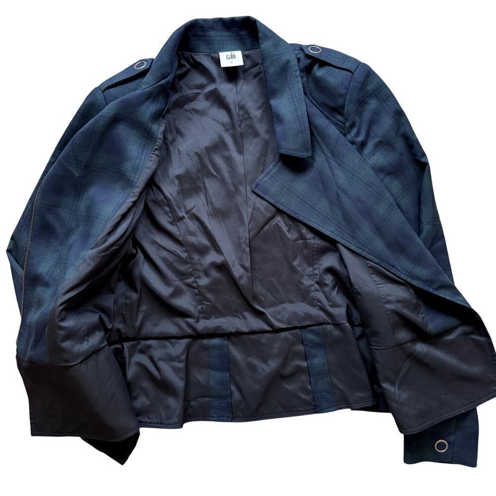 CAbi Tartan Plaid Asymmetrical Zip Moto Jacket Blazer Women's Size 6 - Picture 4 of 5